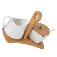 Ceramic Sugar Bowl and Creamer Pitcher Set with Spoon, Elegant White Kitchen Countertop Decor