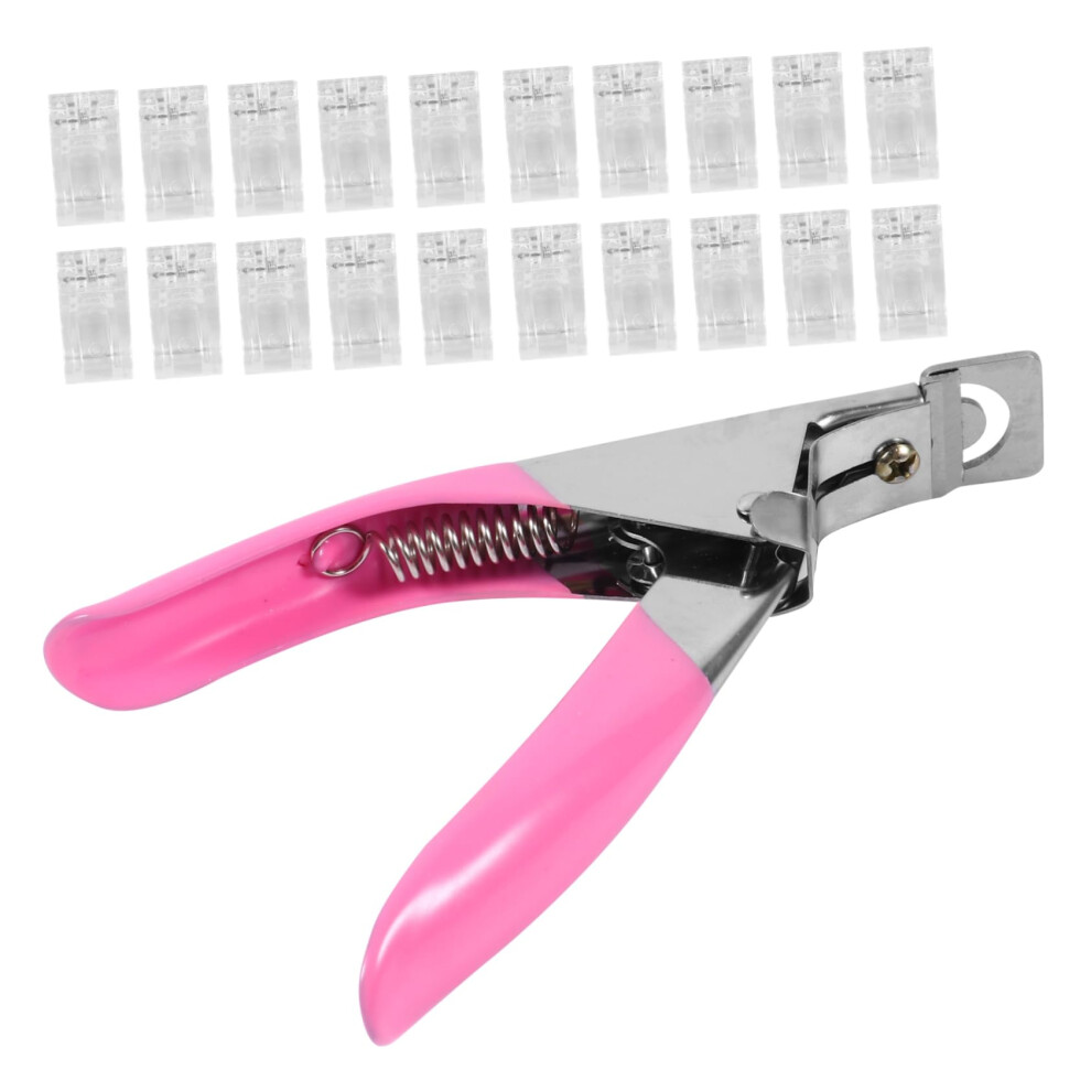 Nail Tip Extension Clamp Kit 20pcs Plastic Finger Clips with False Nail Tip Cutter for Manicure