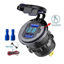 12V/24V Dual USB QC3.0 Steckdose Autoladegerät USB-Feuerzeug Wasserdicht mit LED-Voltmeter ON/Off-Schalter Schnelllader Adapter Autozubehör