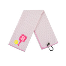 Embroidered Pink Pickleball Towel for Women, 16'x24' Microfiber Sports Towel with Carabiner Clip