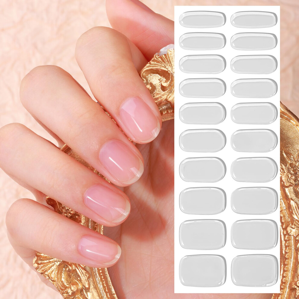 Light Transparent Semi Cured Gel Nail Strips Kit 20Pcs Salon Quality Uv Curing Easy Apply