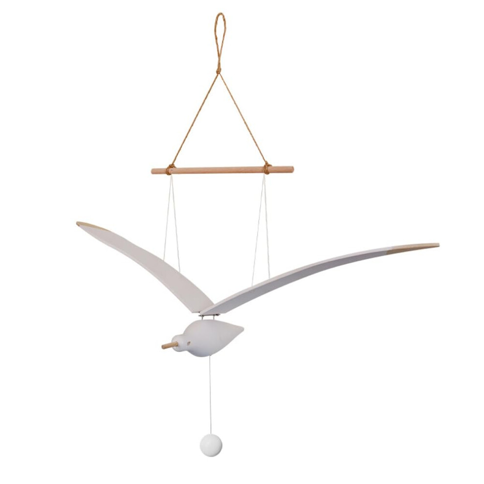 Wooden Seagull Mobile with Realistic Wing Motion, Handmade Hanging Decor for Nursery or Balcony