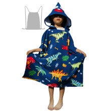 Kids Hooded Beach Poncho Towel Navy Blue Dinosaur Microfiber Swim CoverUp with Snap Closure