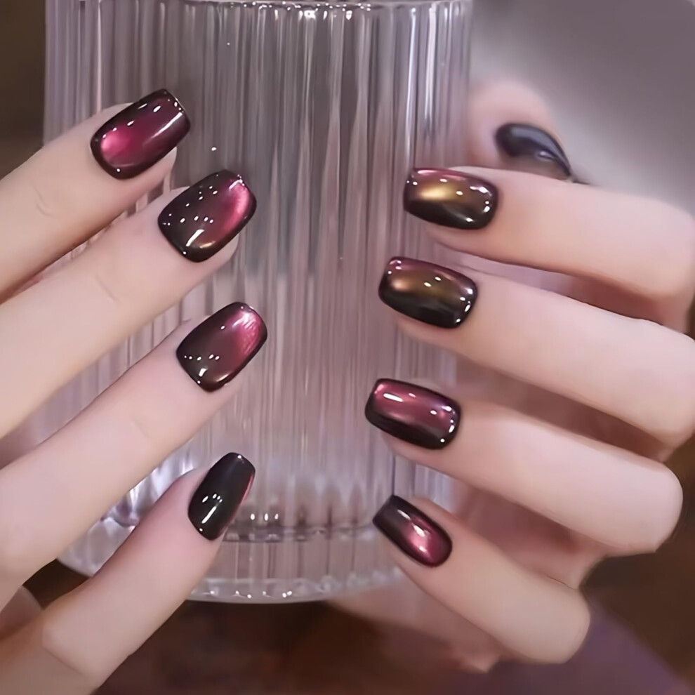 Short Almond Press On Nails with Glue, Red Acrylic Fake Nails Kit for Women, 30pcs Durable Finish