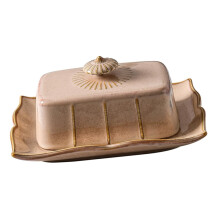 Butter Dish with Lid Ceramic Yellow Rectangle Tray Keeps Butter Fresh Microwave Safe for Kitchen