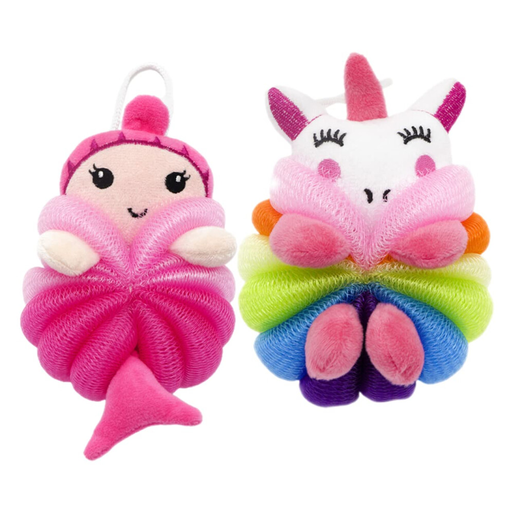 Bath Loofah Shower Sponge 2pcs for Boys and Girls, Gentle Exfoliation and Rich Foam