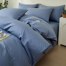 Elegant Dark Blue 100% Long Staple Cotton Duvet Cover Set with Hidden Zipper and Corner Ties Full