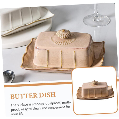 Ceramic Butter Dish with Lid Rectangular Porcelain Holder Keeps Food Fresh Microwave Safe 2