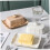 Ceramic Butter Dish with Lid Rectangular Porcelain Holder Keeps Food Fresh Microwave Safe 4