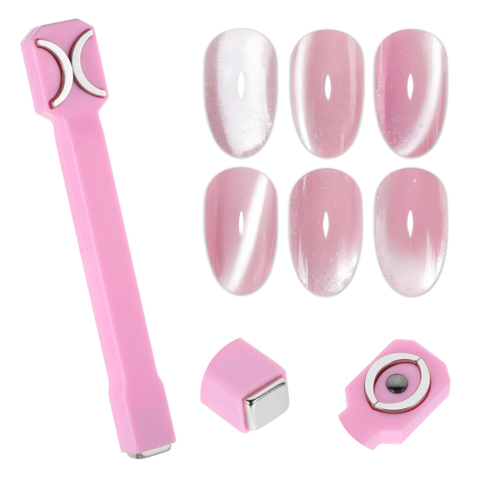 Pink 3 In 1 Nail Art Magnet Tool For Clear Cat Eye Effect, Strong Magnet Stick For Gel Polish Salon Home (Pink)