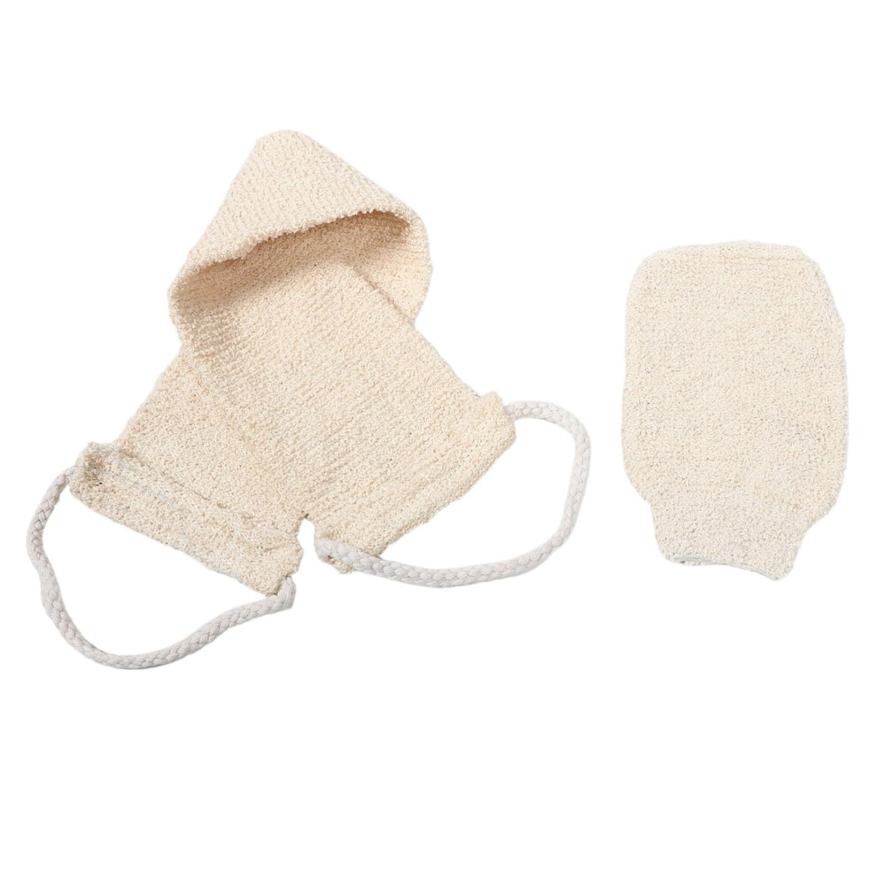 Loofah Back Scrubber and Sisal Exfoliating Gloves Set, Adjustable DualSided Full Body Cleansing