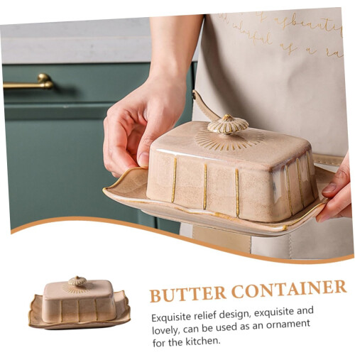 Butter Dish with Lid, Rectangular Ceramic Tray, Microwave Safe, Heat Resistant, MultiPurpose Kitchen Storage 1