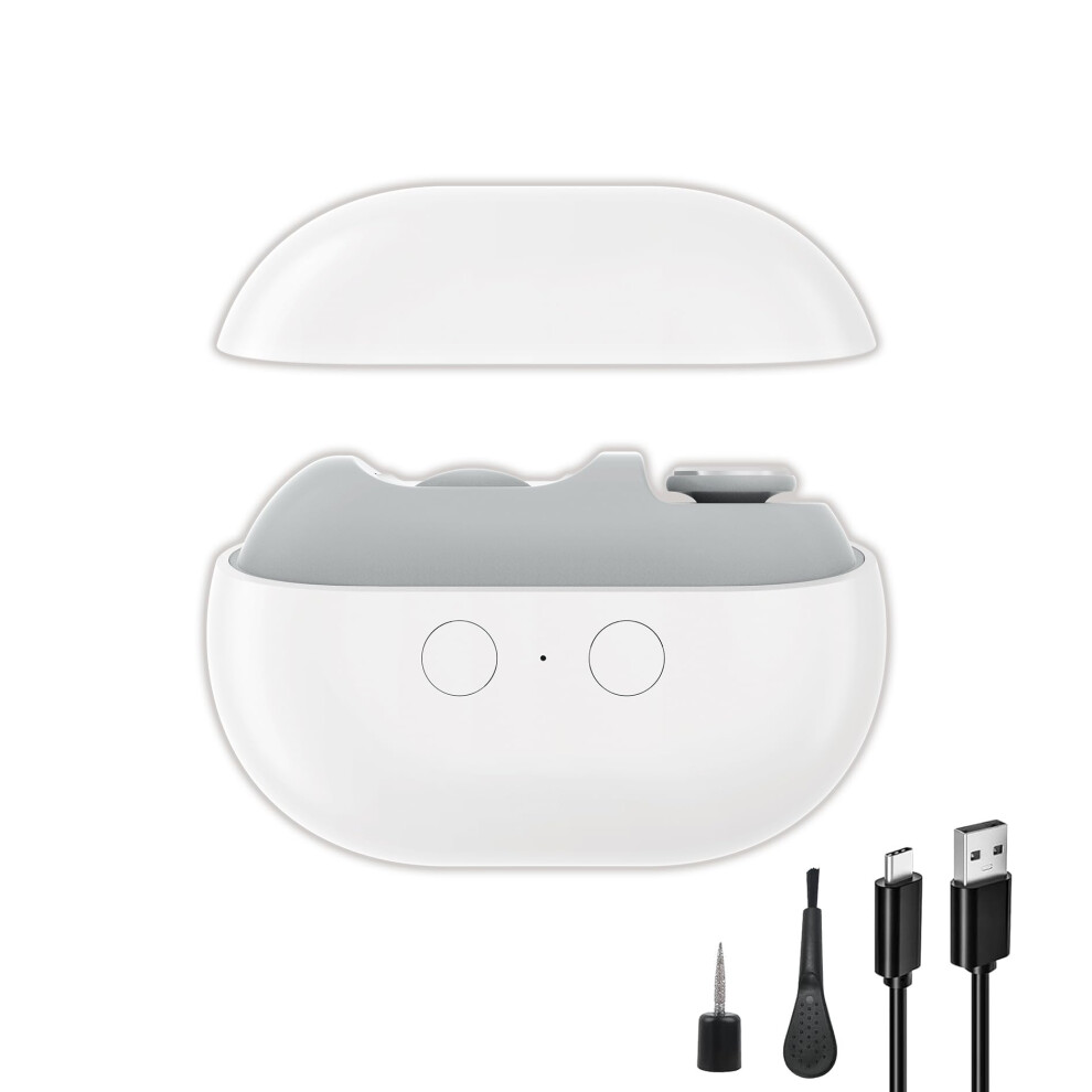 Electric Nail Clipper with LED Light, USB Rechargeable Safe Trimmer with Dual Speeds for All Ages, Pearl White