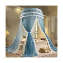 Princess Bed Canopy Double Layer Dome Style Mosquito Net with Full Surround Breathable Mesh for 2m x 2.2m Bed Blue