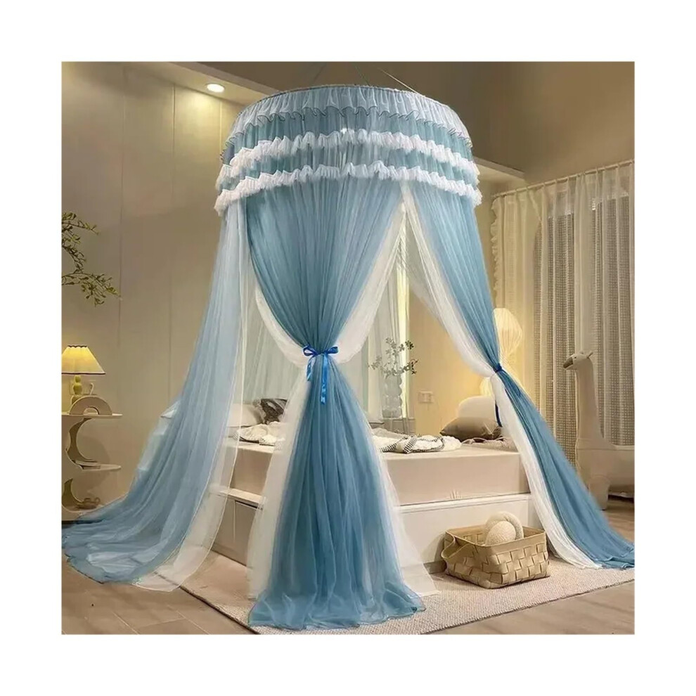 Princess Bed Canopy Double Layer Dome Style Mosquito Net With Full Surround Breathable Mesh For 2M X 2.2M Bed Blue