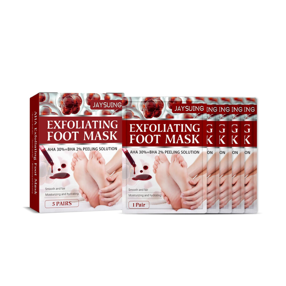 Exfoliating and Moisturizing Foot Mask with Malic and Salicylic Acid, 5 Pairs for Dry Cracked Feet