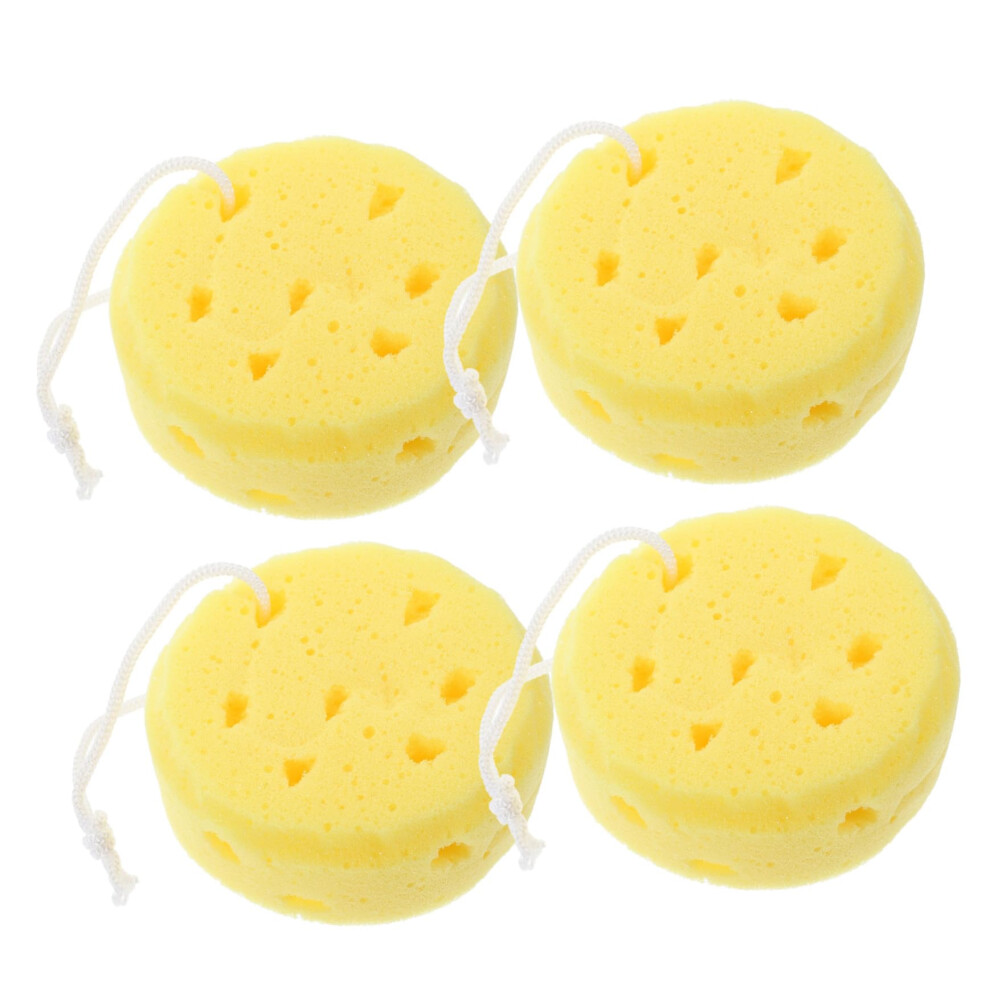 Yellow 4Pcs Exfoliating Bath Sponge Soft Honeycomb Shower Loofah For Gentle Skin Cleansing