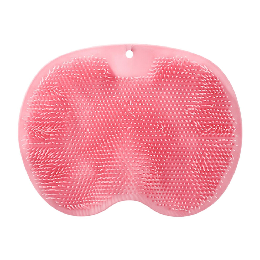 Pink Shower Foot Scrubber And Back Scrubber, Silicone, Nonslip Suction Base, Exfoliating