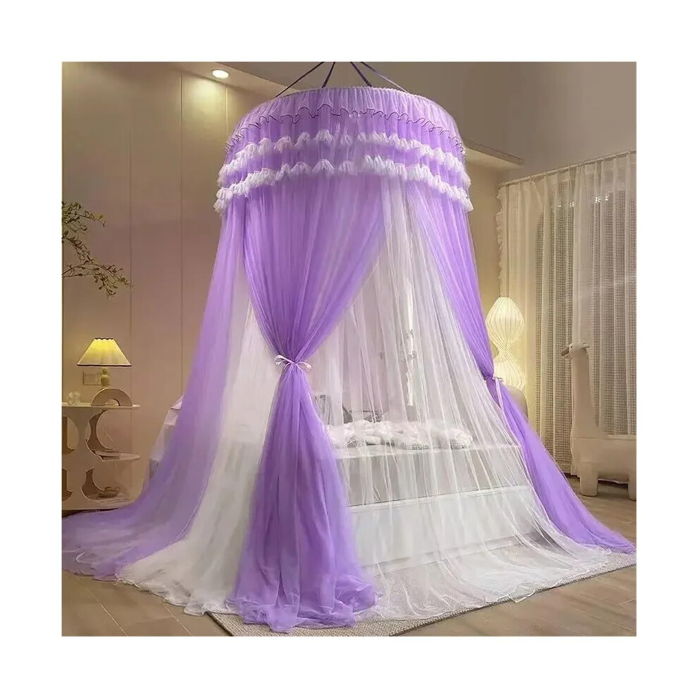 Double Layered Mosquito Net For Bed With Princess Dome Canopy, Full Surround Mesh, 1.8X2m Purple