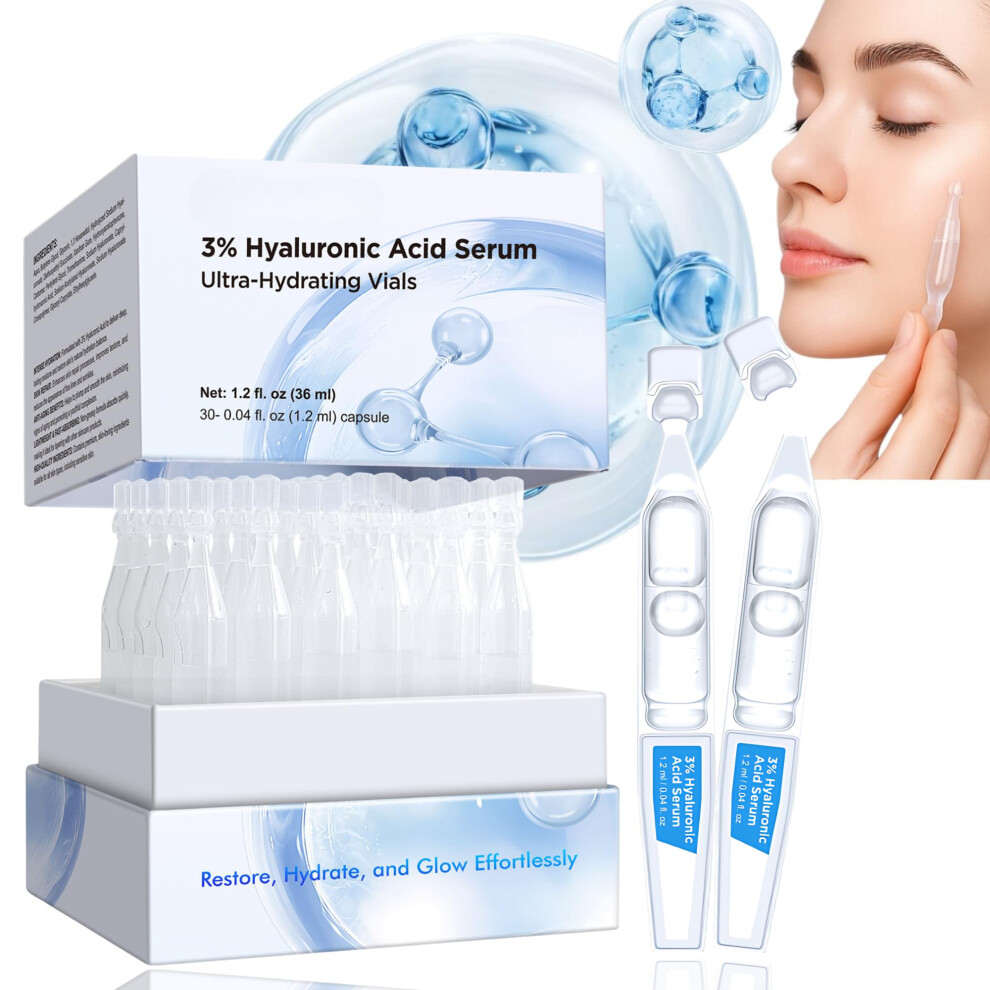 3% Hyaluronic Acid Serum 4D Ultra Hydrating Face Vials Deep Hydration Smooth Finish 30 Tubes