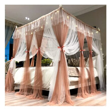 King Size Bed Canopy with LED Lights, Double Layer Mosquito Net for Bedroom Princess Style