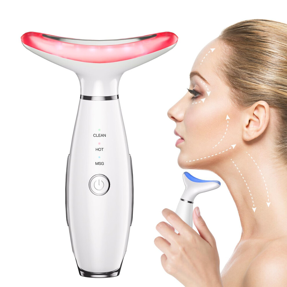 Light/Red Face Massager With 7Color Led Therapy For Face And Neck, Heat And Vibration