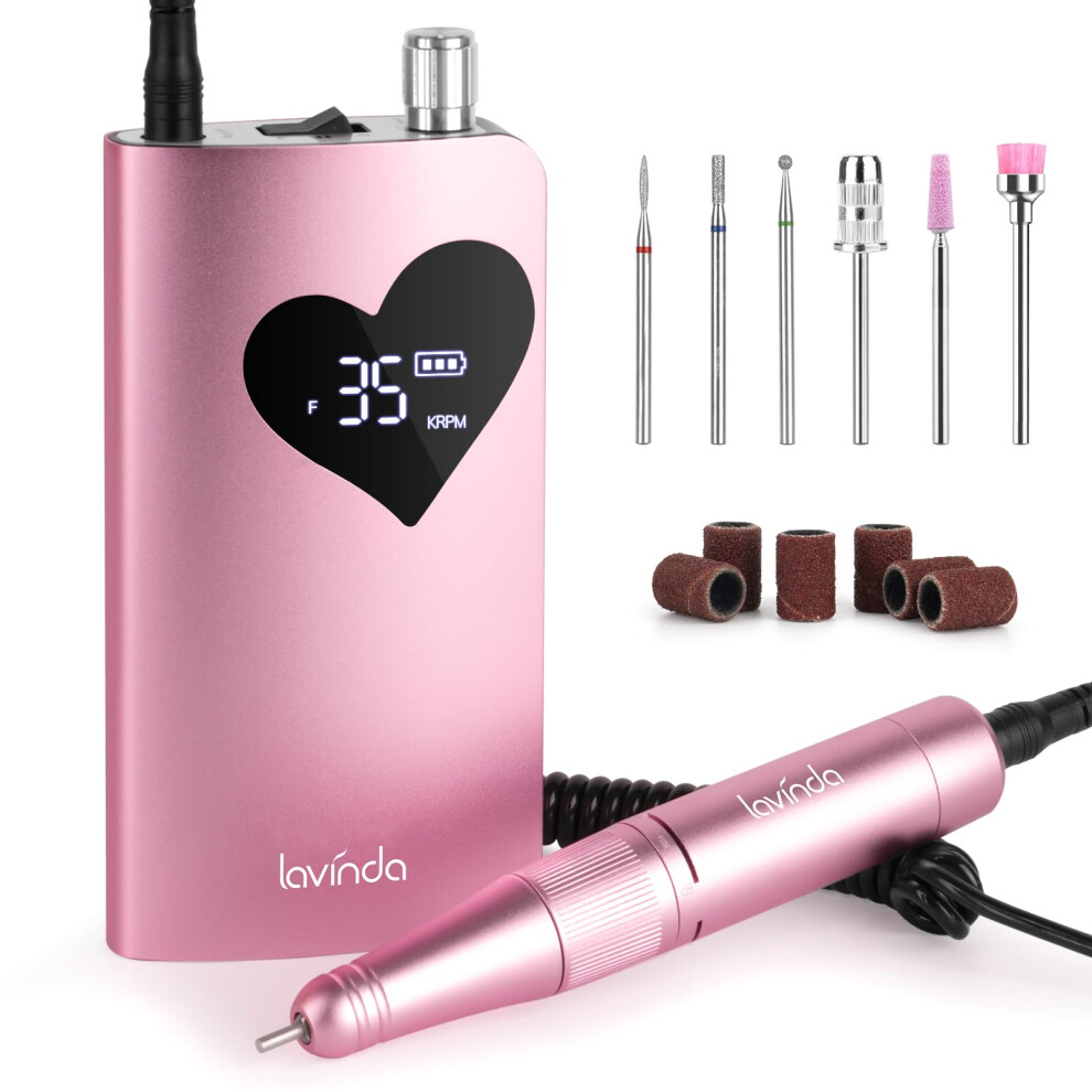 Pink Cordless Electric Nail Drill 35000Rpm Professional Nail File For Acrylic And Gel Nails 910