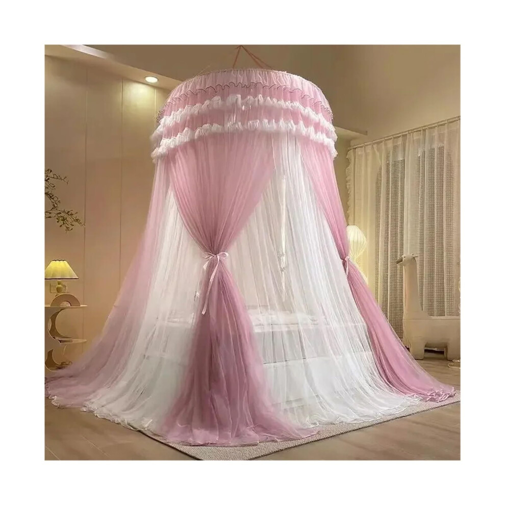 Double Layered Mosquito Net Bed Canopy Dome Style Full Surround Protection, 1.8M X 2M Pink
