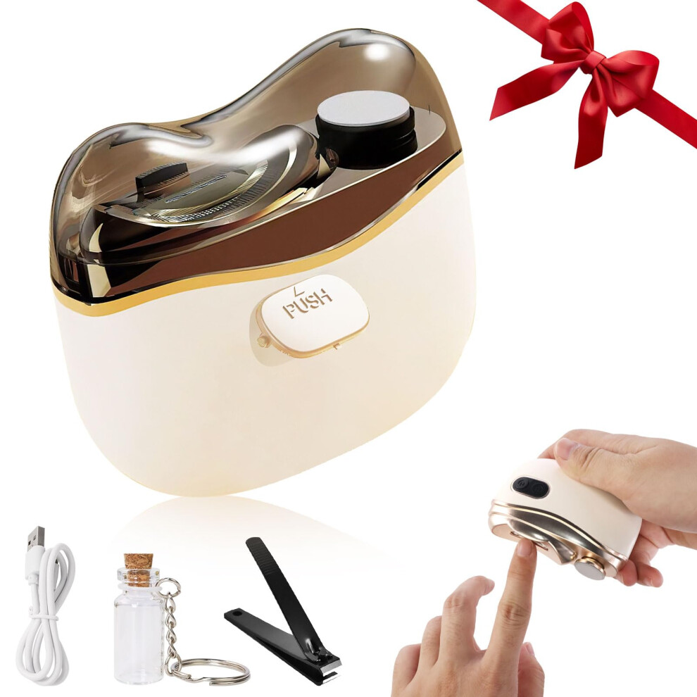 White Electric Nail Clipper With Collector, 3In1 Automatic Nail Trimmer And Polisher For Seniors Adults