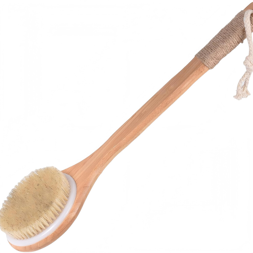 Bath Brush Long Handle with Natural Bristles, DualSided Wooden Back Scrubber for Gentle Exfoliation