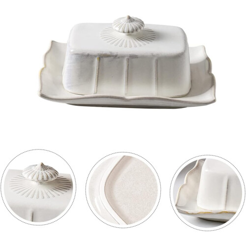 Ceramic Butter Dish with Lid Rectangular Holder Keeps Food Fresh for Kitchen and Bakery Use 2