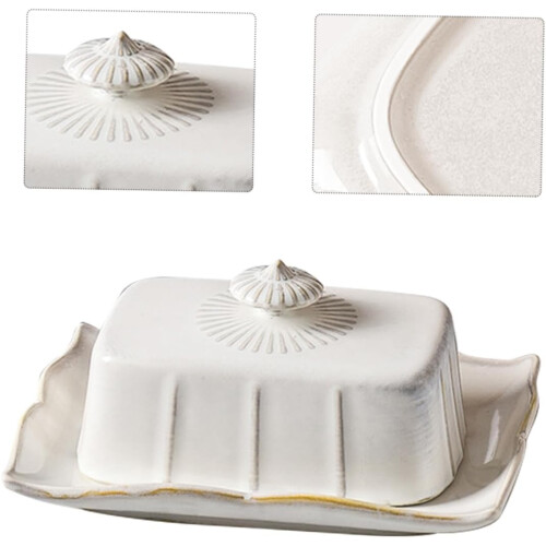 Ceramic Butter Dish with Lid Rectangular Holder Keeps Food Fresh for Kitchen and Bakery Use 1
