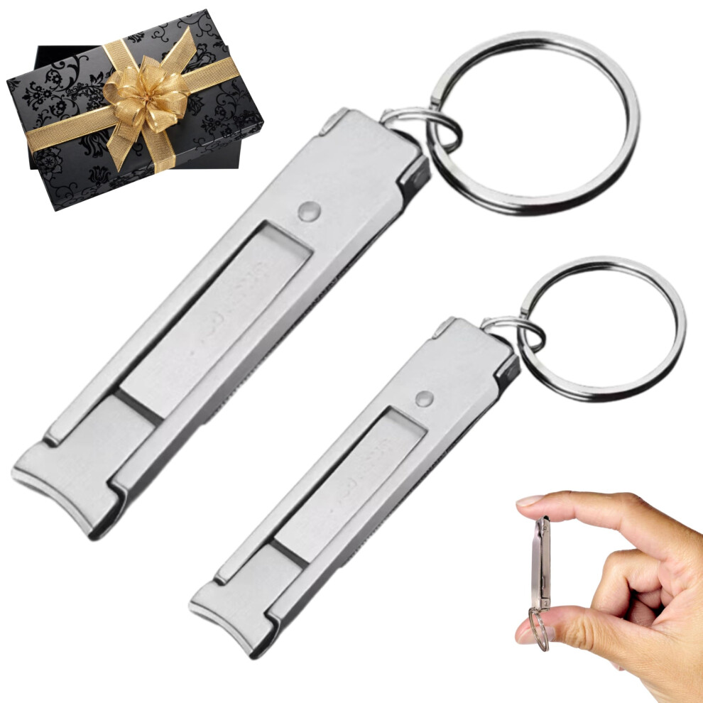 Stainless Steel Keychain Nail Clippers Set with Dual Size Blades and Integrated Nail File