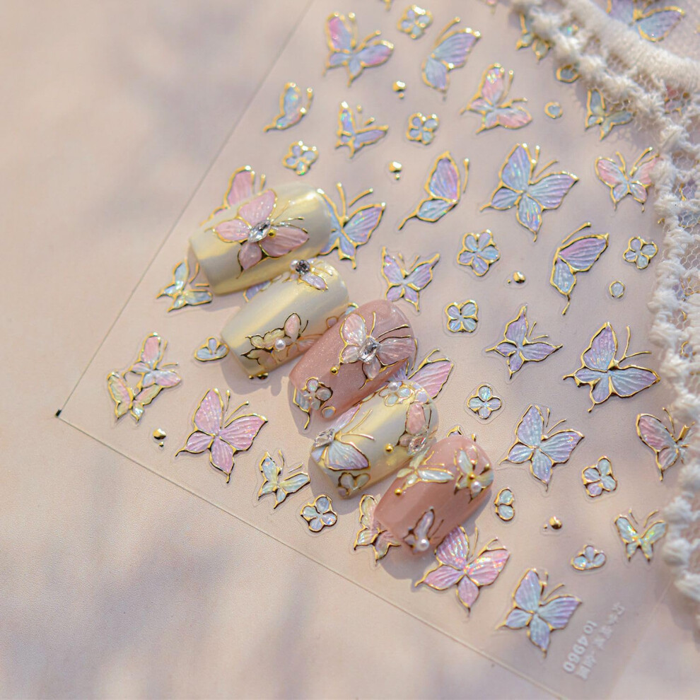 Self Adhesive 5D Butterfly Nail Art Stickers with Colorful Floral Decals for DIY Manicure