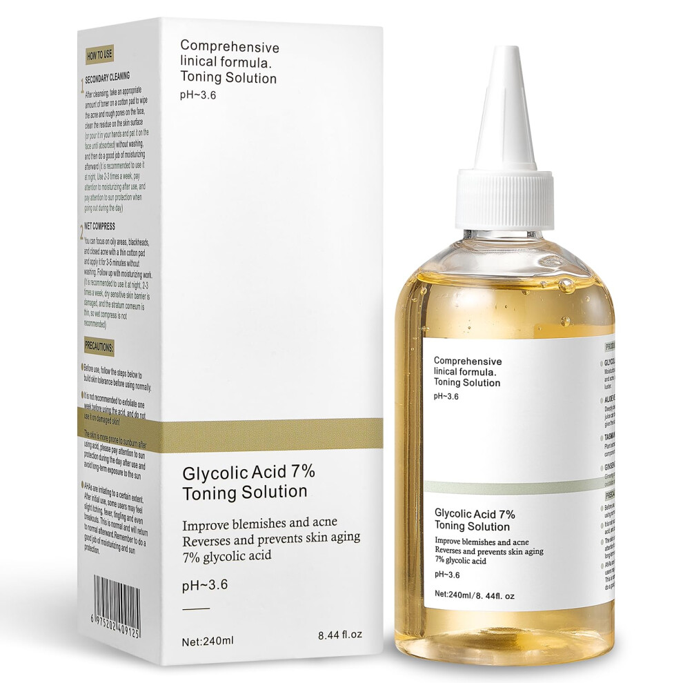7% Glycolic Acid Exfoliating Toner for Smooth Skin with Pore Refining and Hydrating Boost 240ml