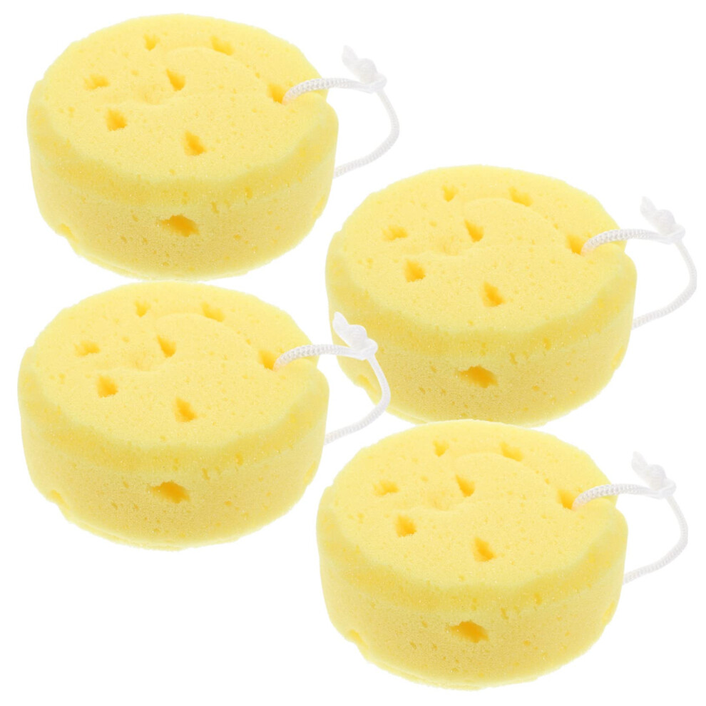 Yellow Loofah Shower Sponge Set 4Pcs Dualsided Exfoliating Bath Body Scrubber With Rich Foam