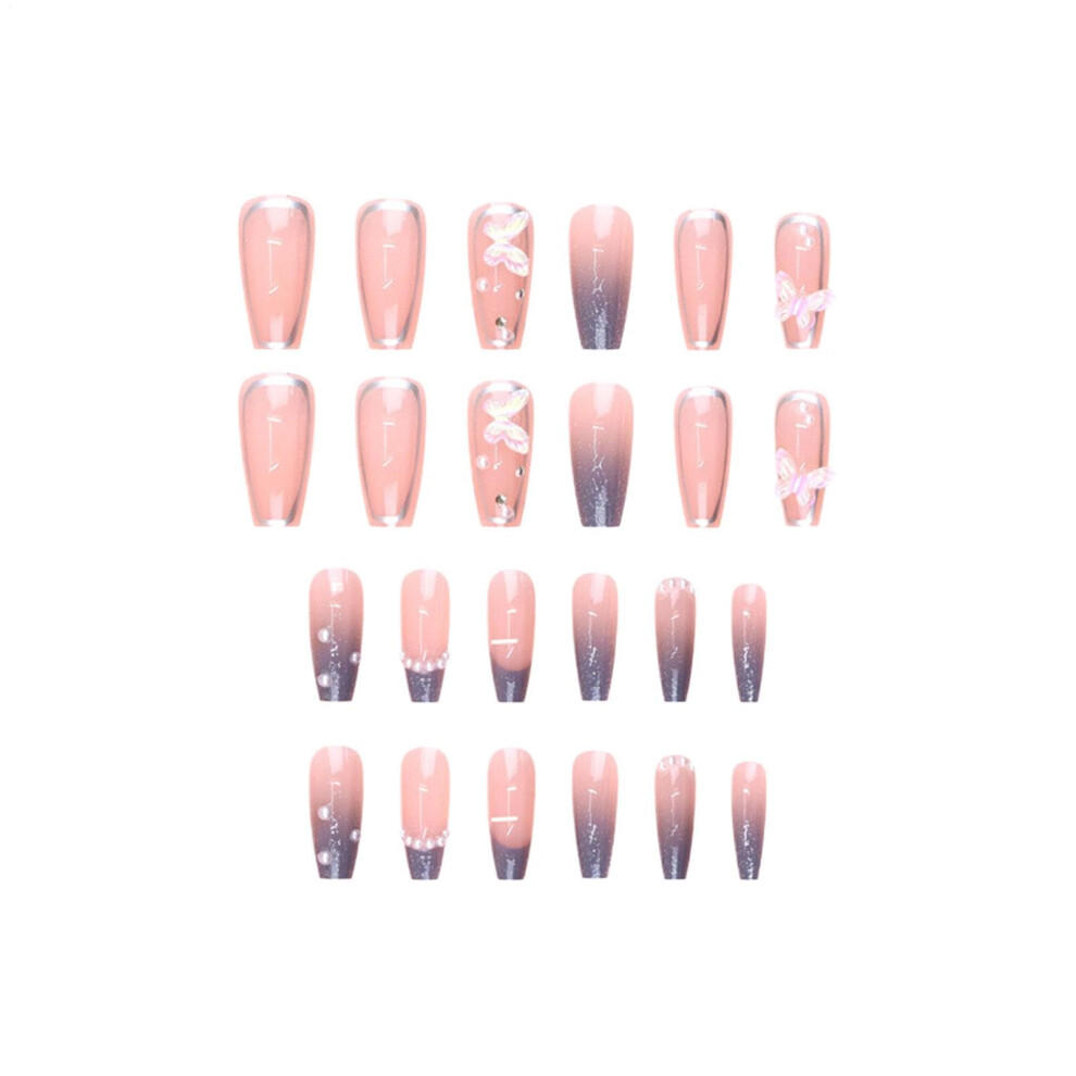 Reusable 3D French Style Press On Nails with Bows for Kids, 24pcs Detachable Fake Nails Set