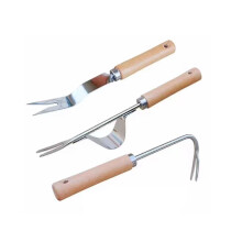 Garden Weeding Tool Set, 3pcs Stainless Steel Manual Weed Puller with Ergonomic Wooden Handles