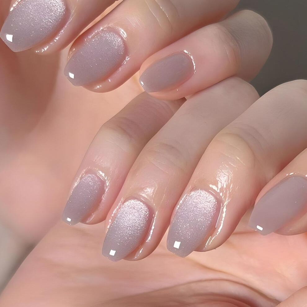 Purple Cat Eye Coffin Press On Nails Glossy Full Cover False Nails For Women 24Pcs