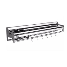 Wall Mounted Kitchen Knife Holder with HeavyDuty Storage, Utensil Rack, DoubleRow Hooks, 70x15x15cm Silver