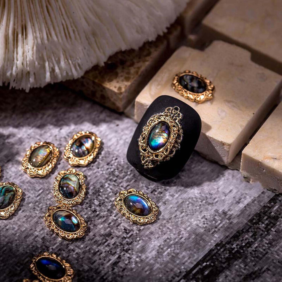 Gold Luxury Alloy Nail Charms With Resin Rhinestones 10Pcs Salonquality Nail Art Decorations