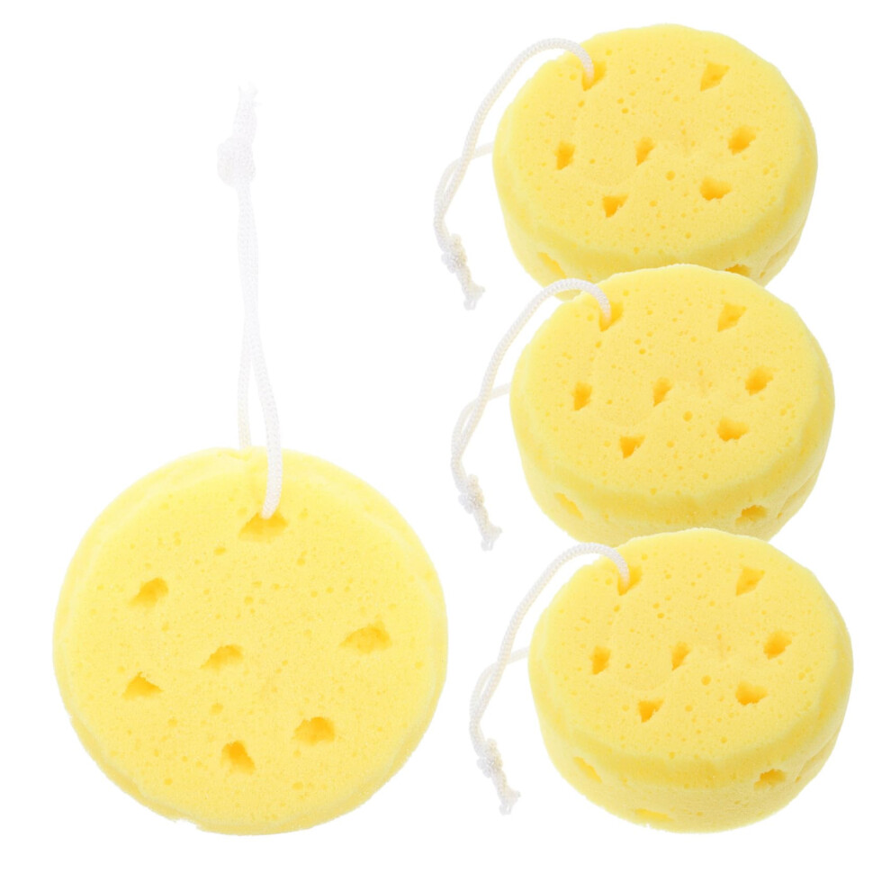 4pcs Soft Round Bath Sponge Gentle Exfoliating Shower Loofah for Daily Cleansing Yellow