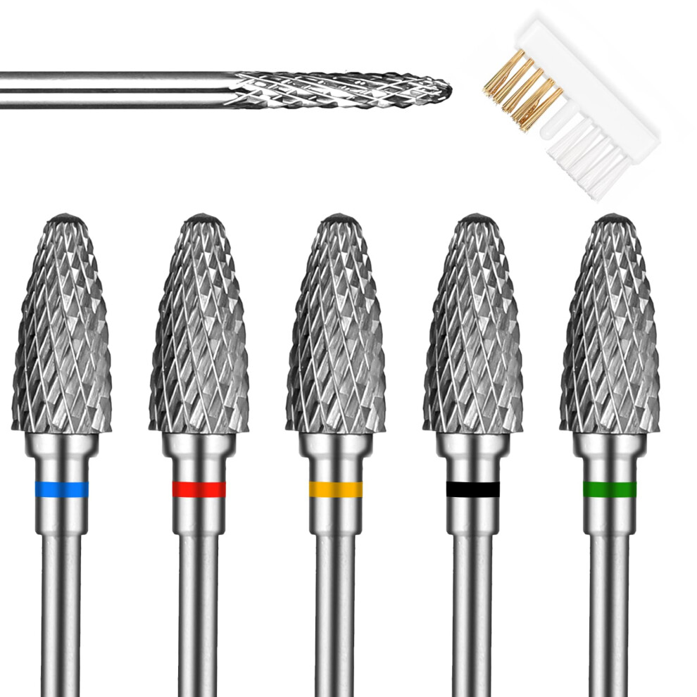 6pcs Professional Tungsten Carbide Nail Drill Bits Set 3/32 Inch for Fast Gel and Acrylic Removal