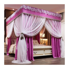 Princess Style Bed Canopy with Lace, 360 Full Enclosure Mosquito Net, Four Post for Girls Room