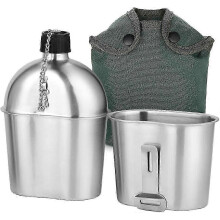 LN-Military Canteen Kit – 2 Stück Edelstahl-Military Canteen Cup Set (1000 ml und 600 ml) mit Abdeck