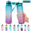 2-Pack-1-l-Wasserflasche mit Strohhalm und Timer Grün-Rosa 2