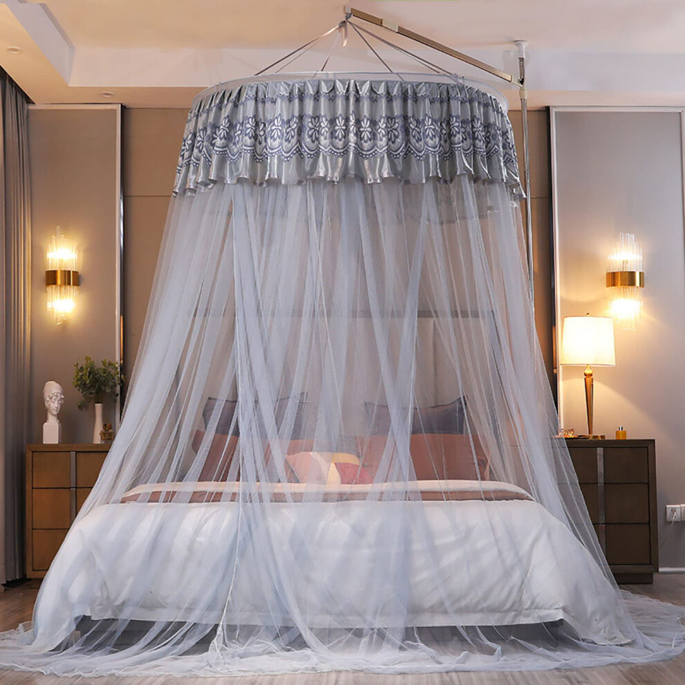Grey Lace Princess Bed Canopy Mosquito Net Round Dome Curtain for Kids Bedroom Decoration