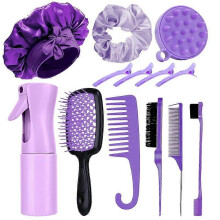 Lila 6-in-1 Haarbürstenset mit Entknüpfer und Kämmen für glatte Locken Alle Haartypen Nass-Trockene Erwachsene Kinder 13 Zähler Haarpflege-Set