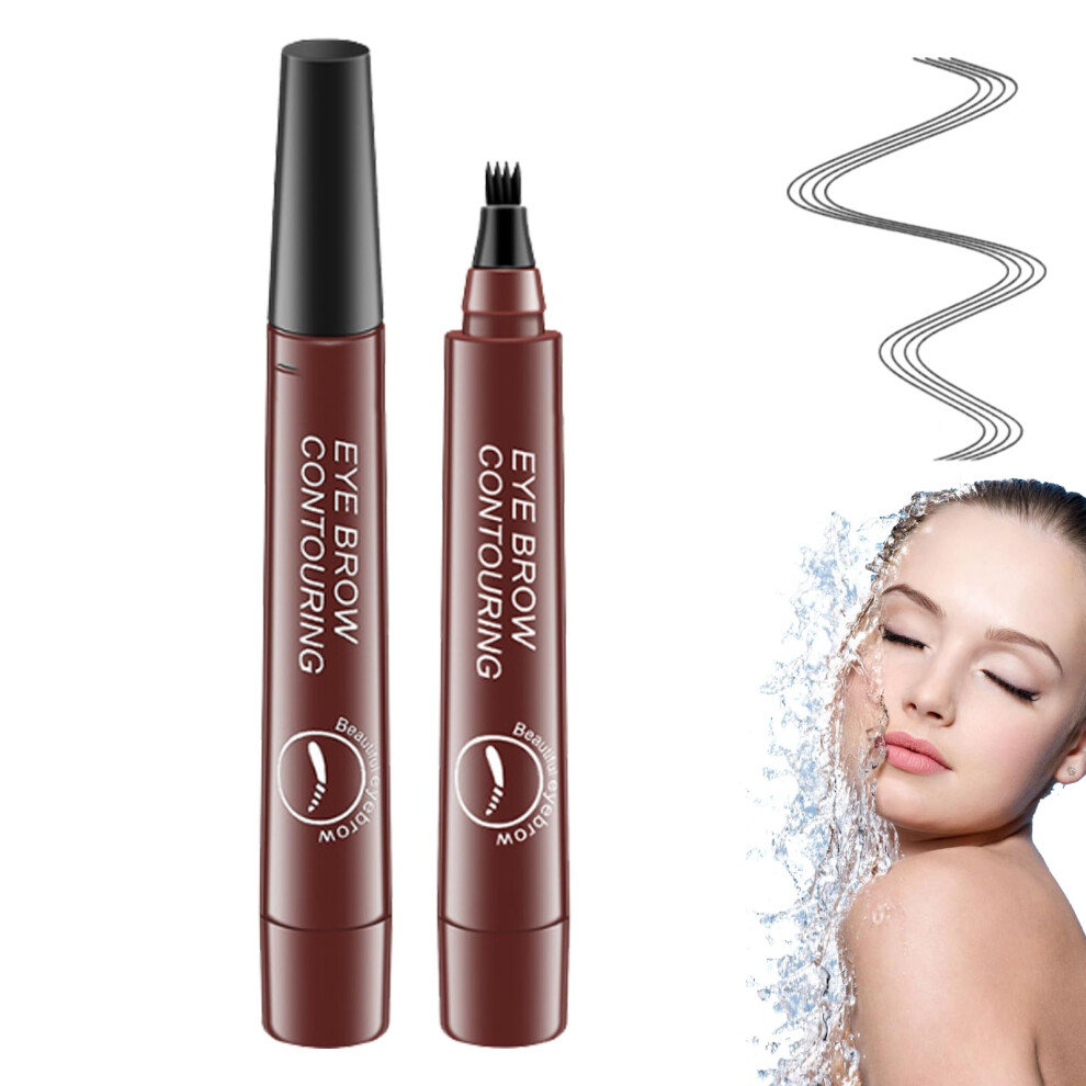 Brown Waterproof Microblading Eyebrow Pencil With 4Tip Design, Long Lasting Reddish Shade
