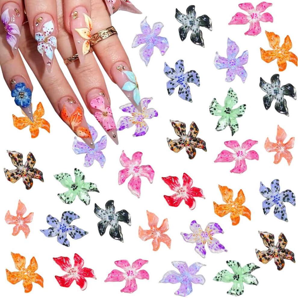 3D Nail Art Charms 100PCS Colorful Hibiscus Flower Decorations 16 Colors Tropical Summer Manicure